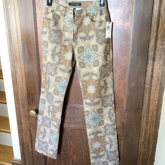 Anne Klein Medallion Print Bootcut Pants in Brown Multi sz 6 NWT